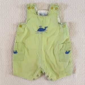 Jeanine Johnsen Vintage Green Jon-Jon Romper with Blue Whale Embroidery